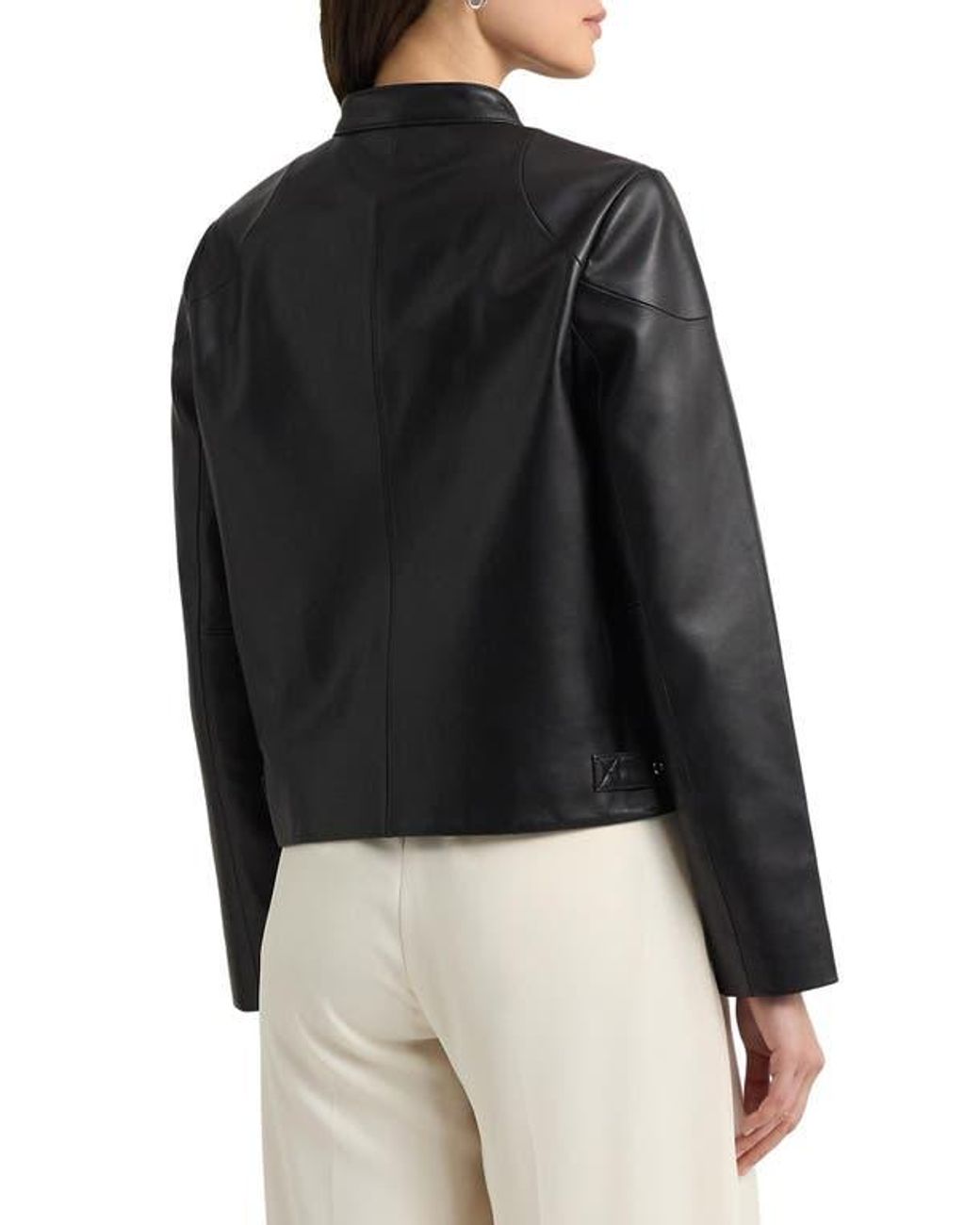 Ralph Lauren Lambskin Leather Moto Jacket in Black | Lyst