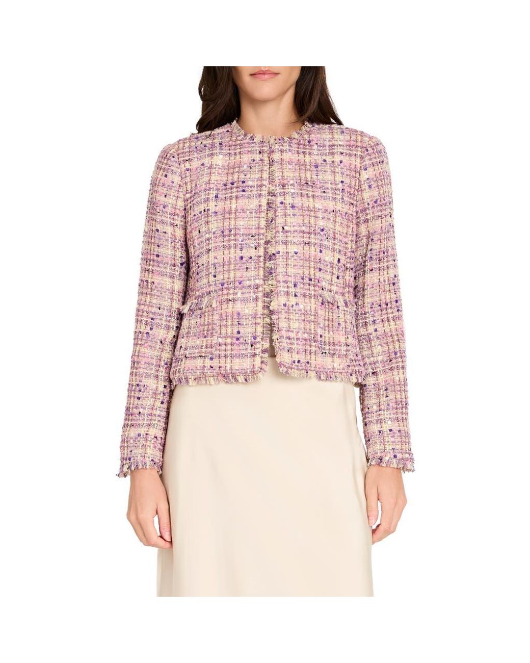 Tahari Pink Bouclé Crop Jacket