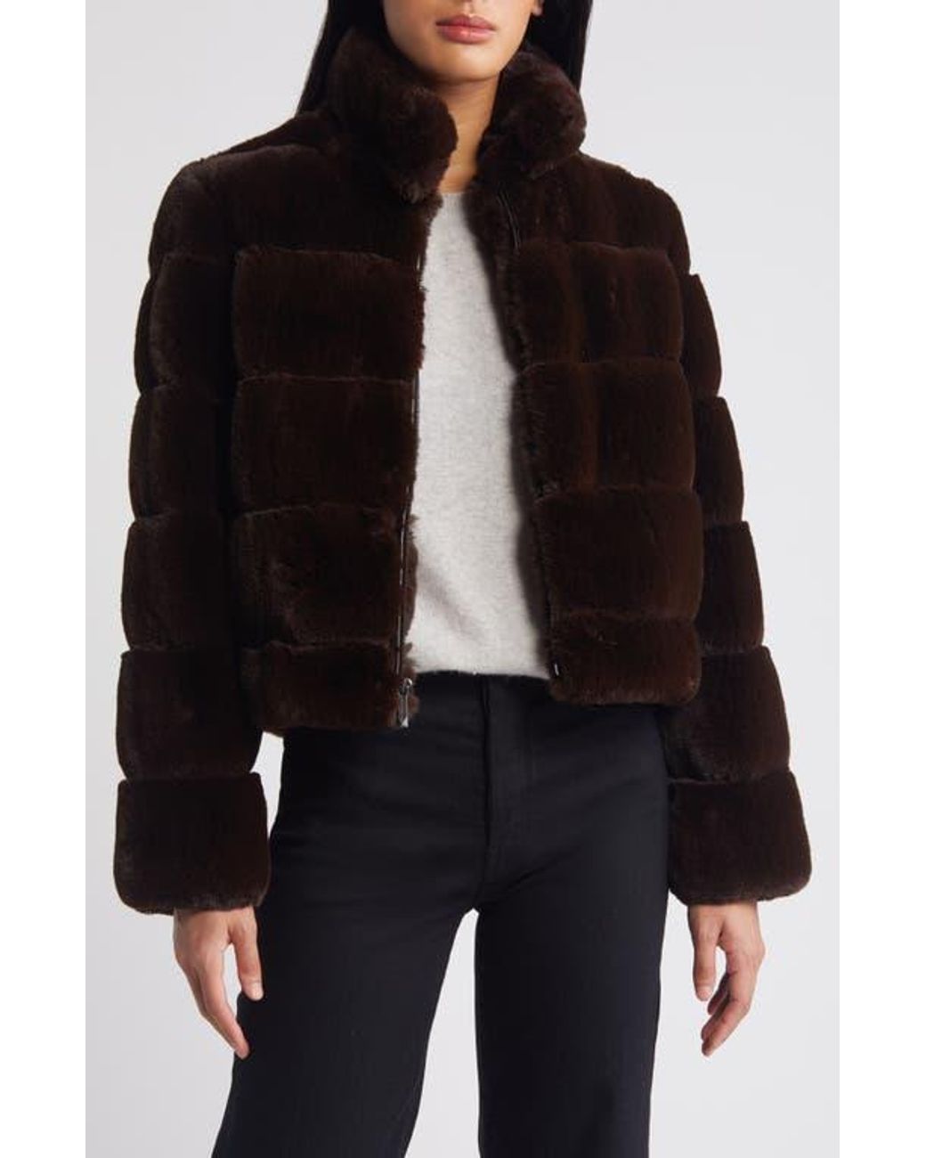 BCBGMAXAZRIA Channel Quilted Faux Fur Jacket in Black Lyst