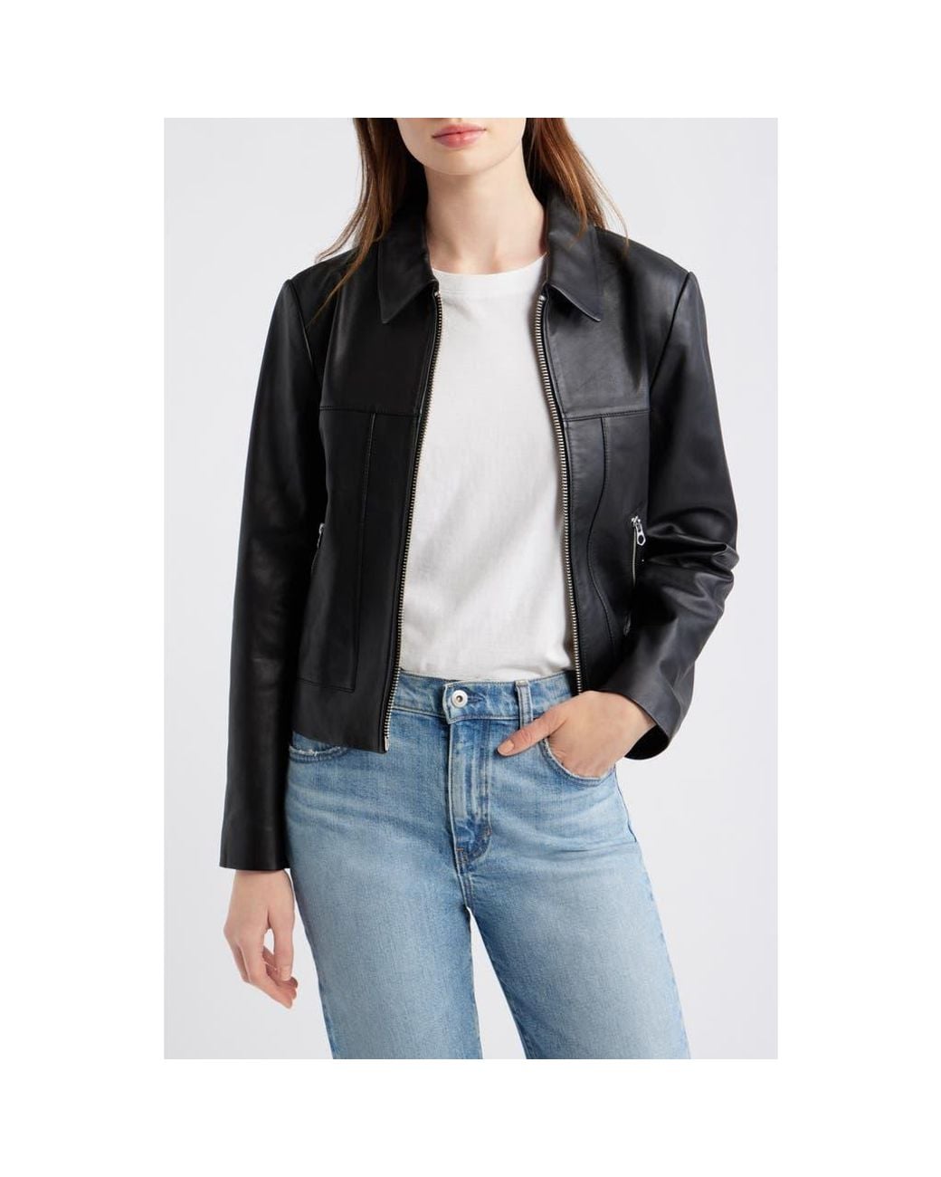 Madewell Black Shrunken Leather Zip Jacket