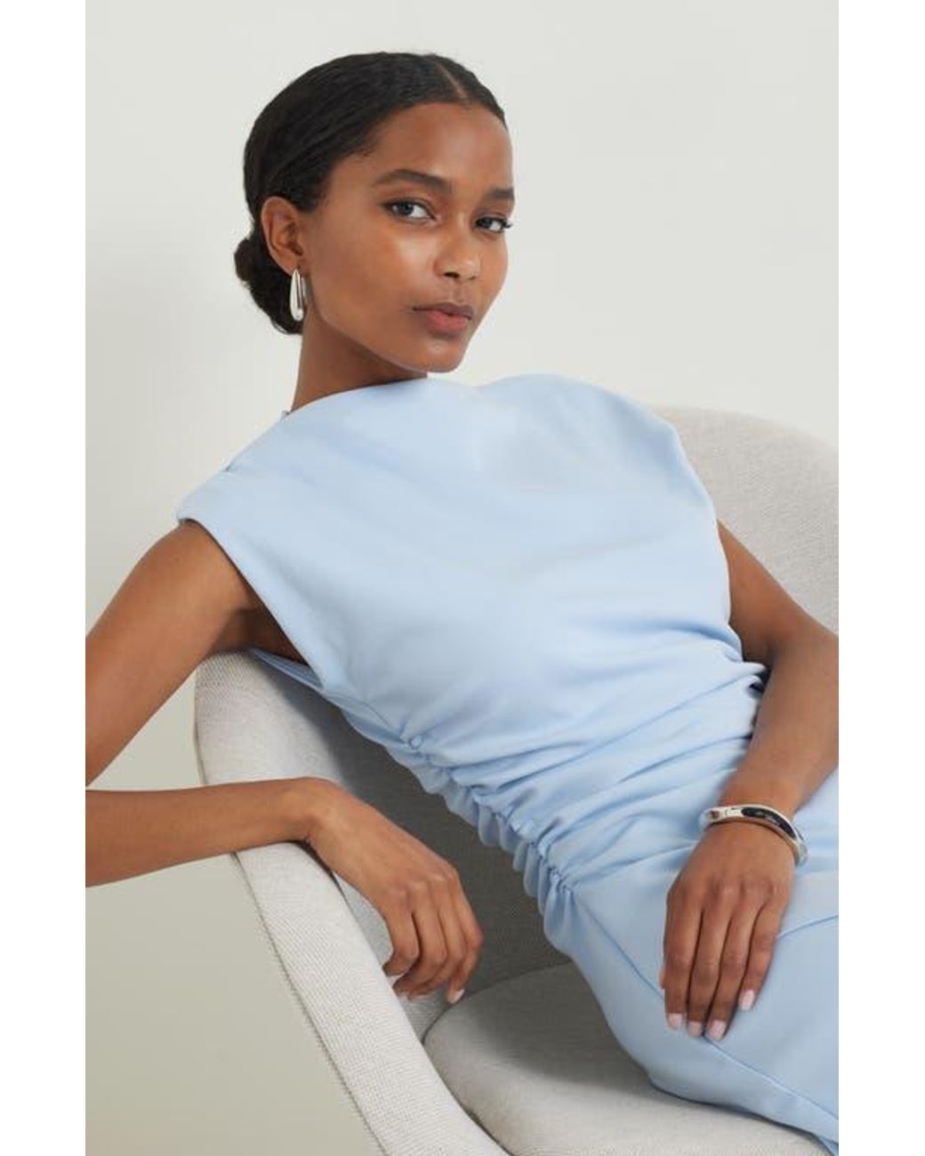 Nordstrom Ruched Funnel Neck Midi Dress in Blue | Lyst