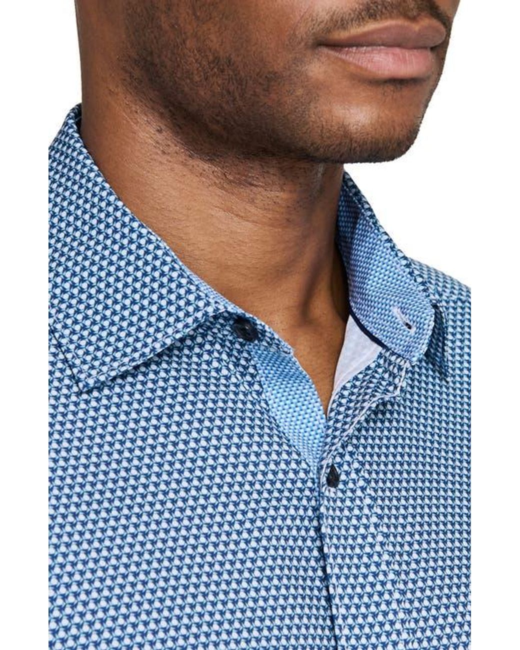Con.struct Blue Hexagon Geo Woven Long Sleeve Basic for men