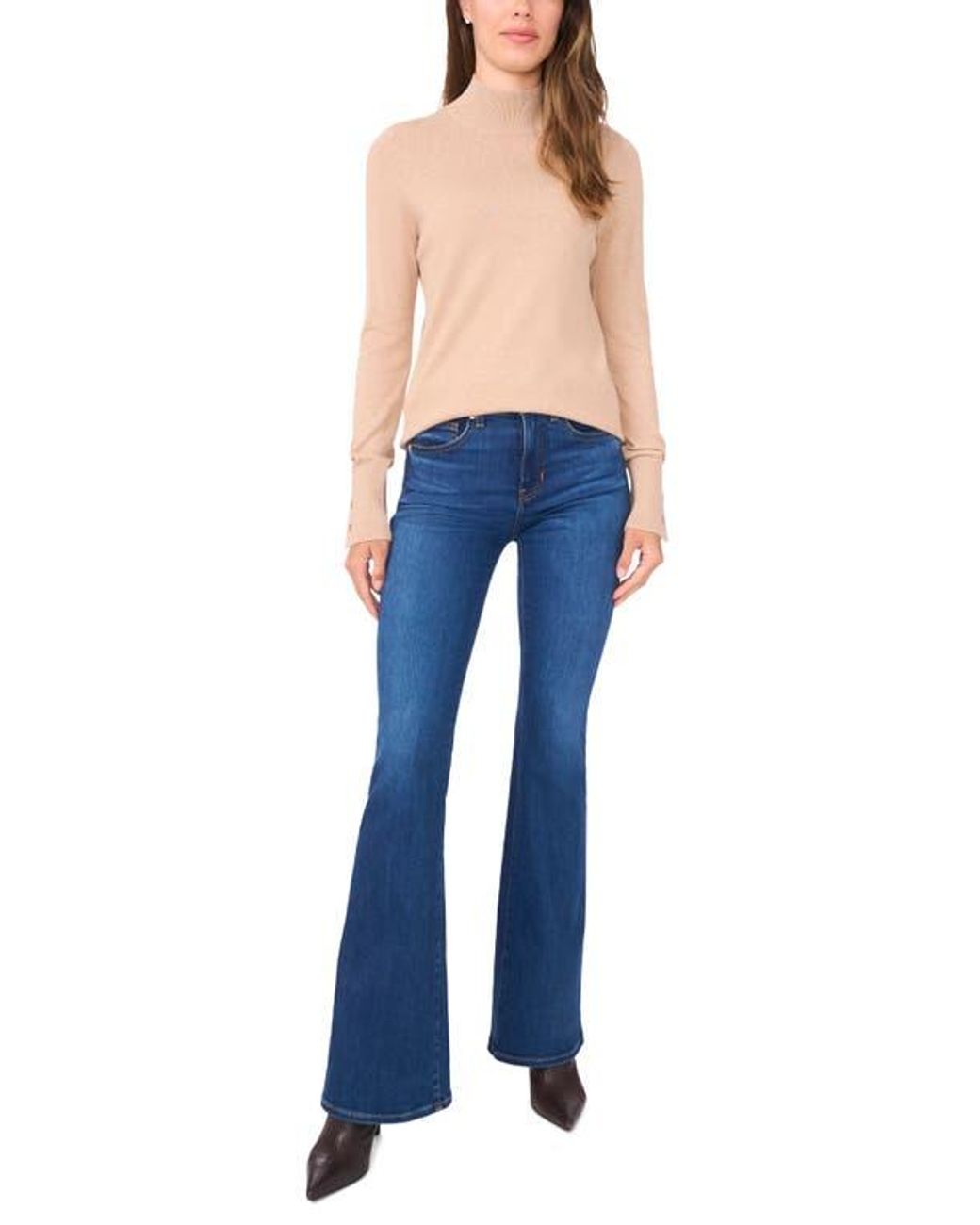 Halogen® Blue Button Cuff Turtleneck Sweater