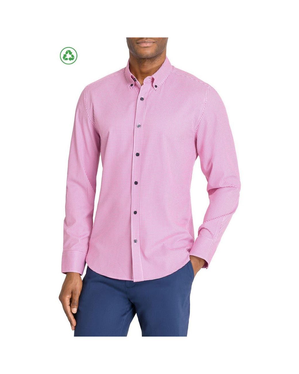 Con.struct Pink Slim Fit Micro Plaid Recycled 4-Way Stretch Performance Long Sleeve Shirt for men