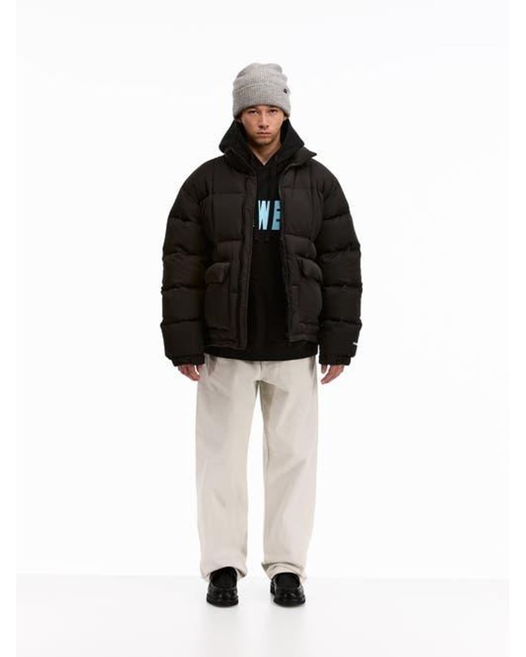 vowels Black Puffer Jacket for men