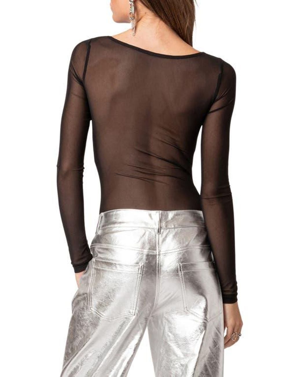 Edikted Sheer Bandeau Mesh Bodysuit in Black | Lyst