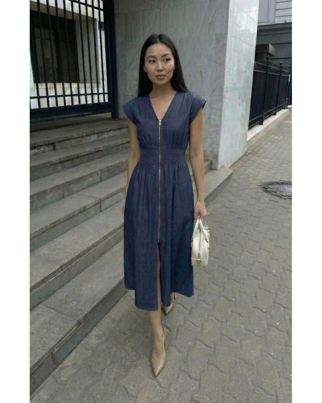 white christmas dresses Vérane Blue Belted Denim Mini Dress L / Blue