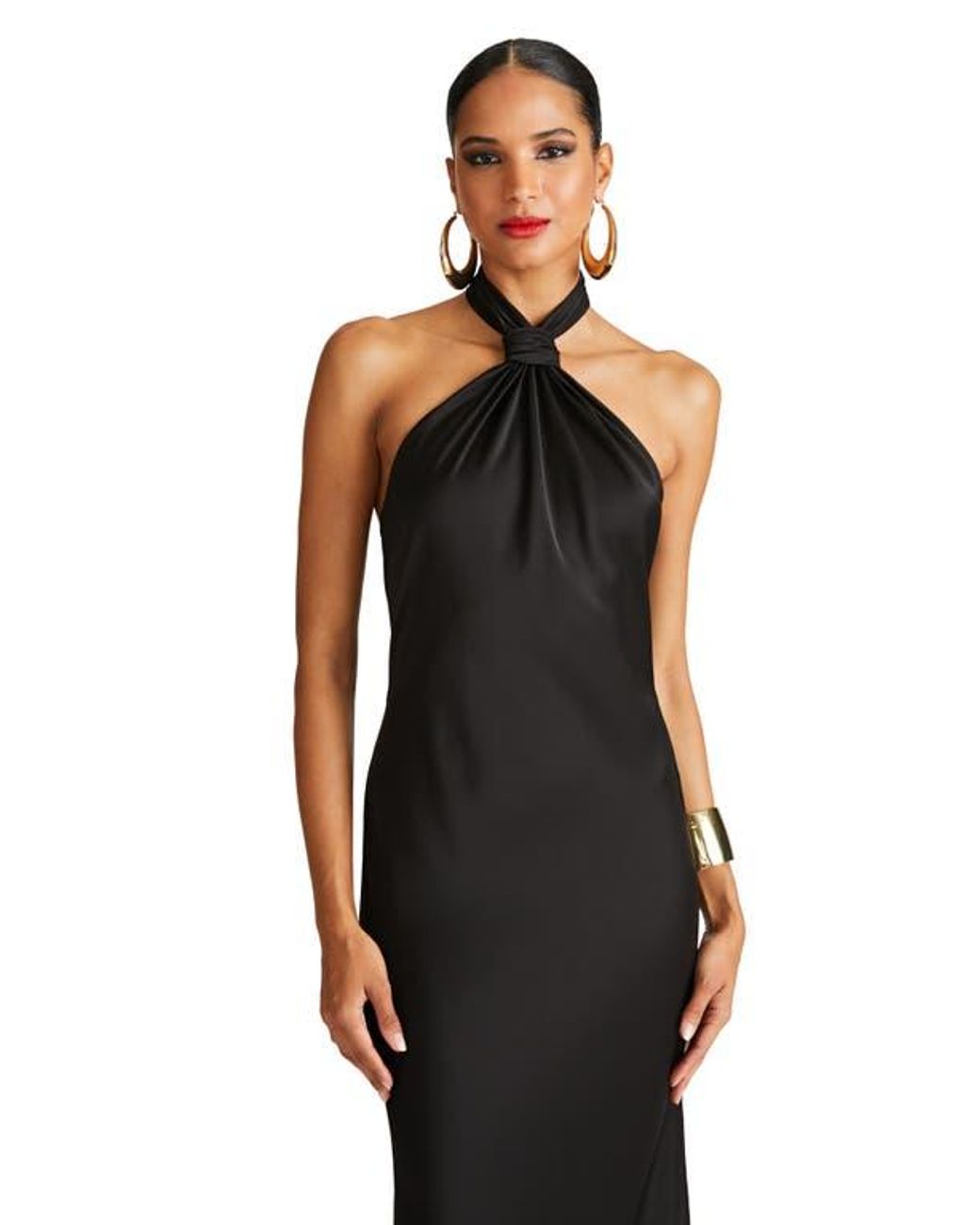 Halston Emie Satin Halter Gown in Black Lyst