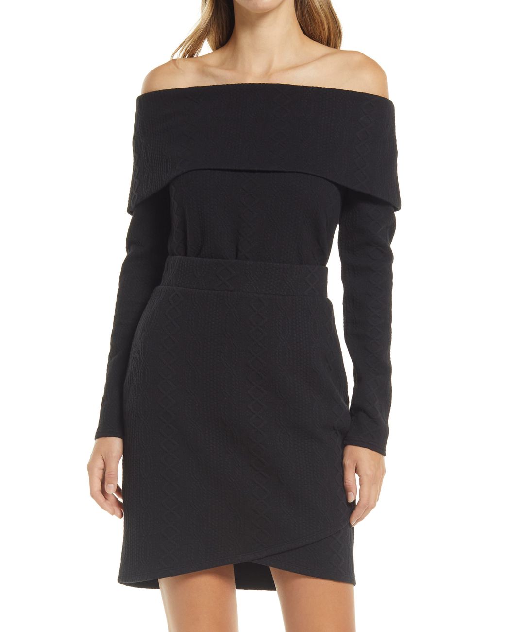 Halogen Halogen r Off The Shoulder Cable Sweater in Black Lyst