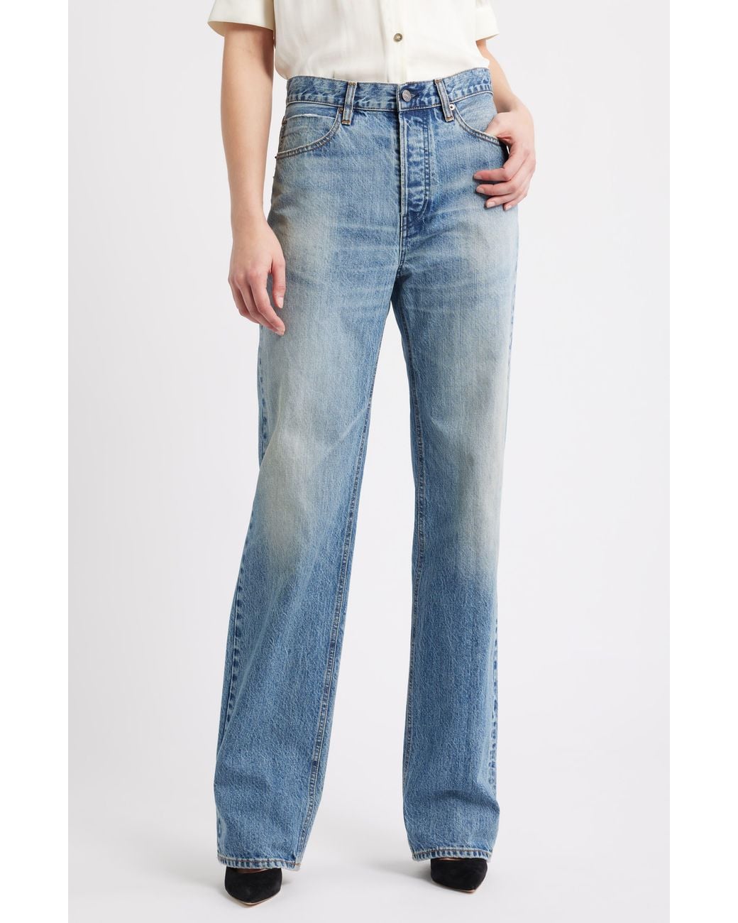 FRAME Blue The Stack Straight Leg Jeans