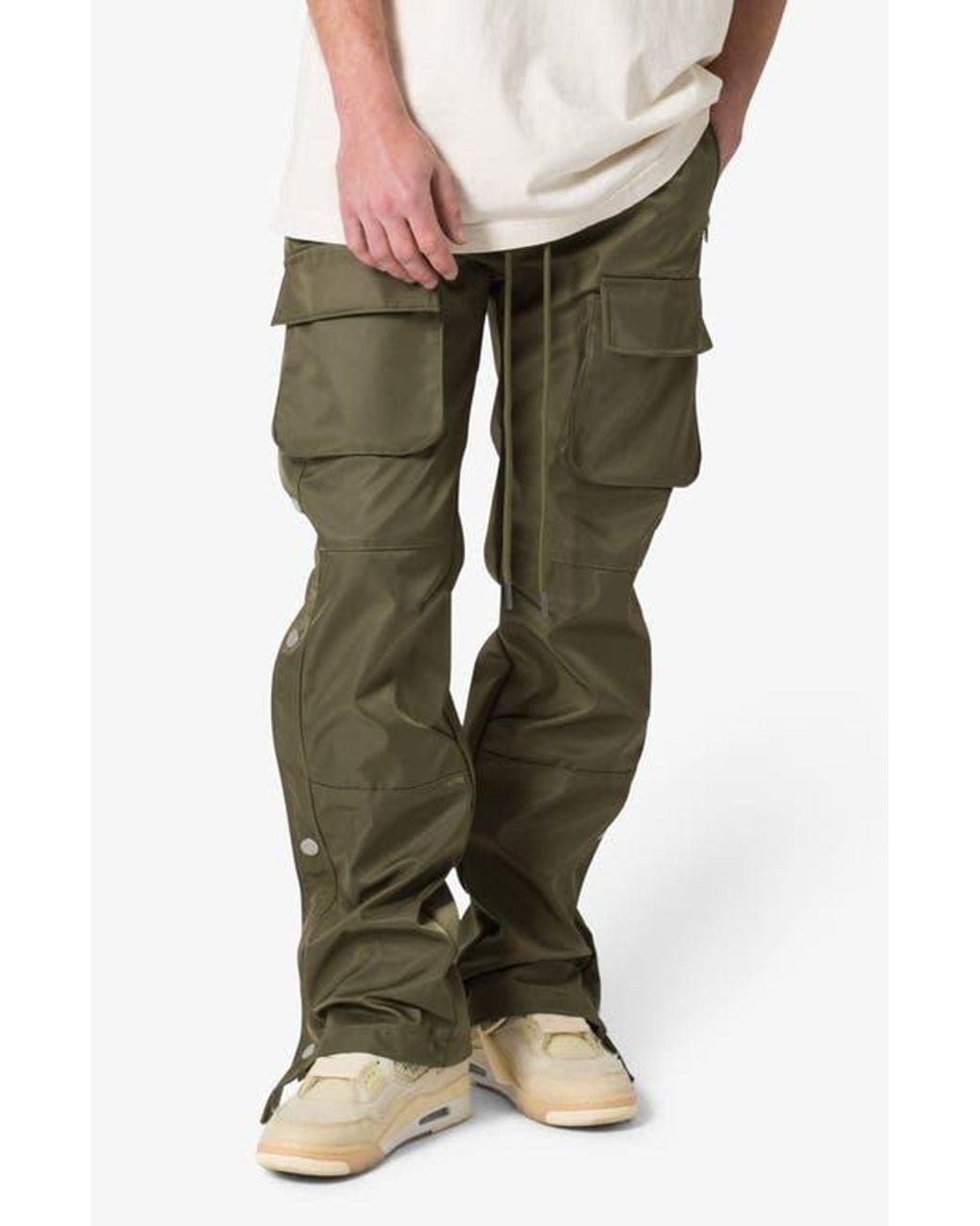 MNML Green Snap Front Cargo Pants for men