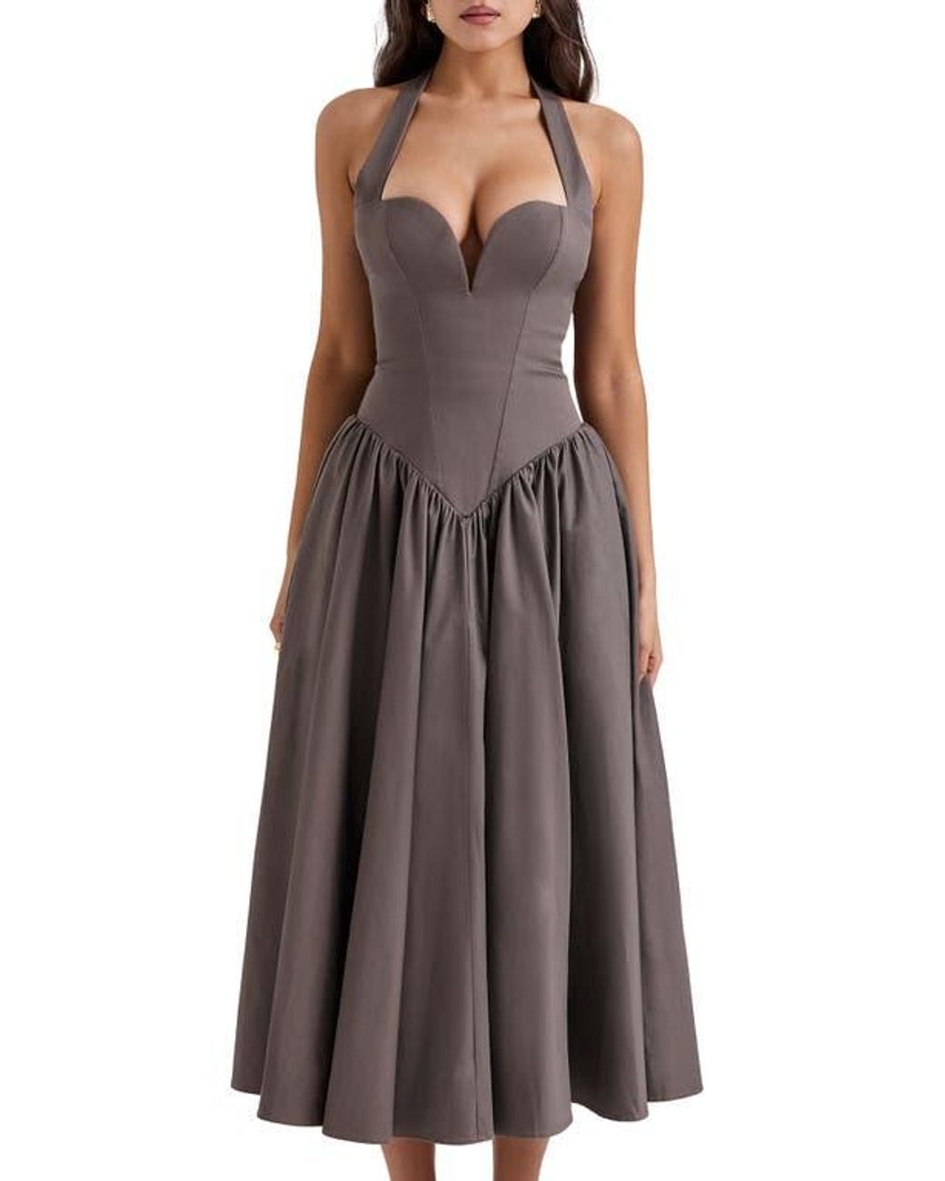 house of cb a line halter dress House Of Cb A-Line Halter Dress in Brown