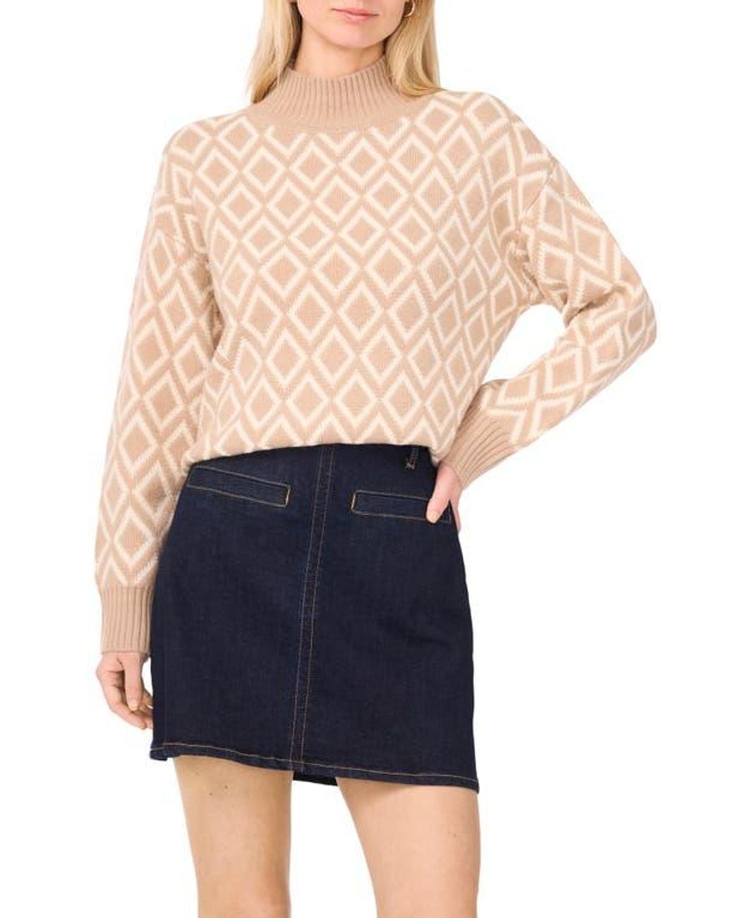 Vince Camuto Blue Diamond Jacquard Turtleneck Sweater