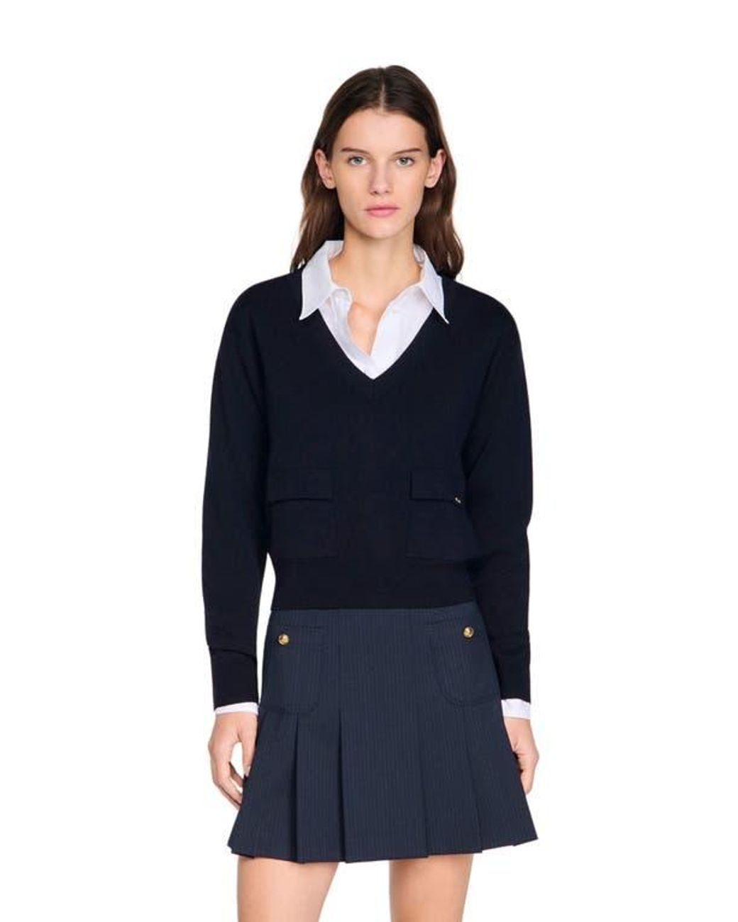 Sandro Blue V-Neck Wool Sweater