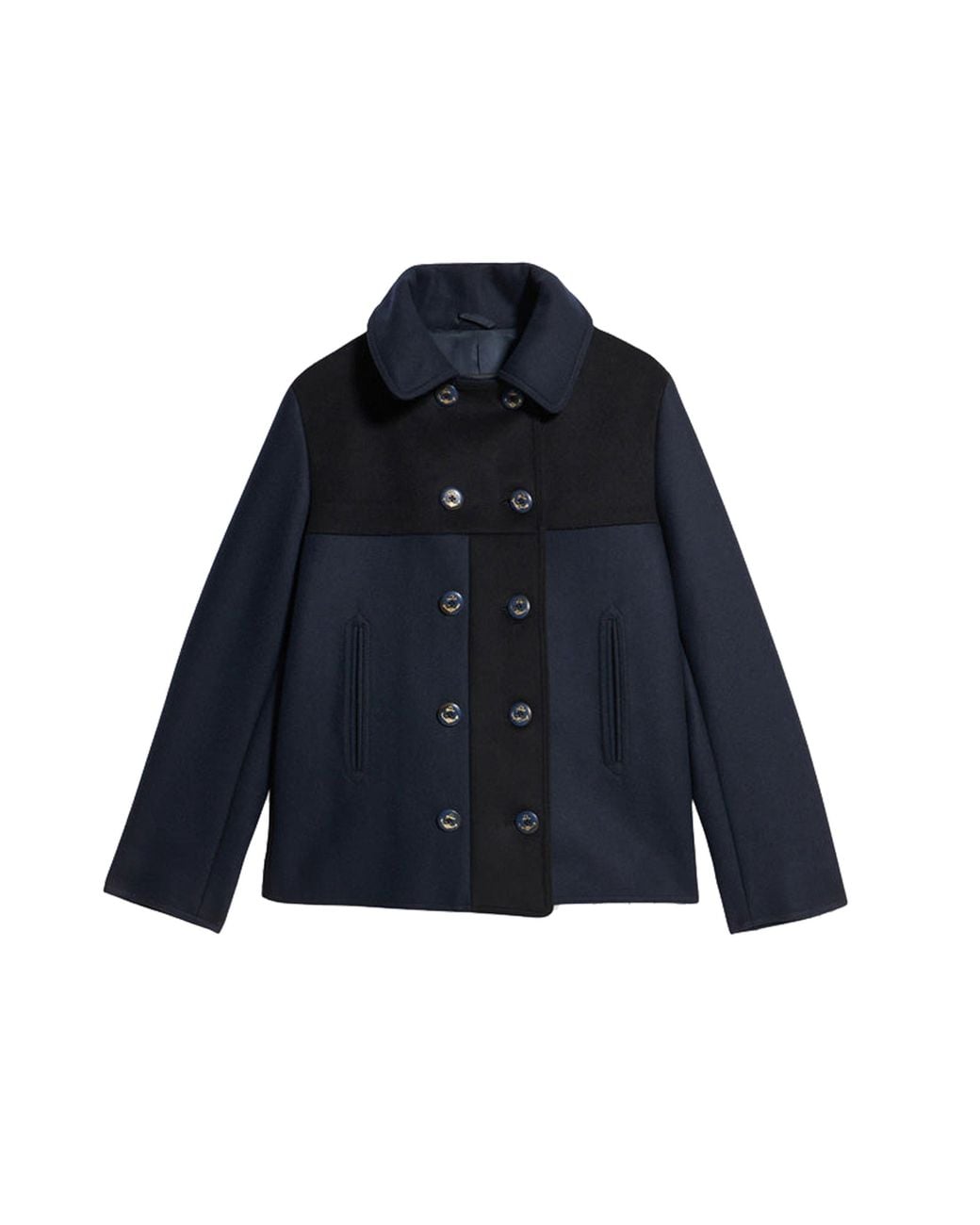 Fortela Blue Patchwork Wool Caban Jacket