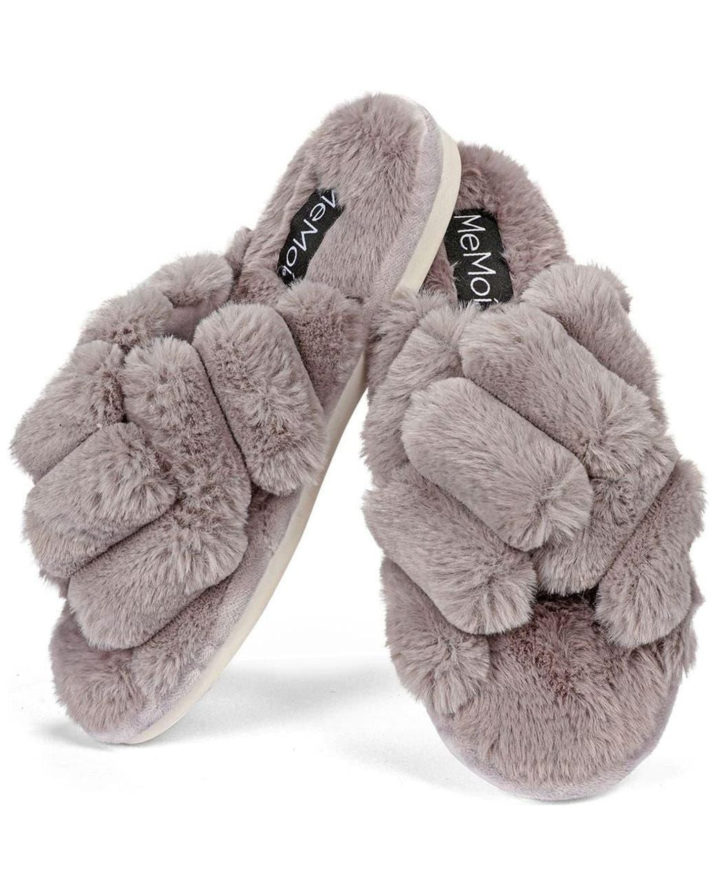 Memoi Gray Double Cross Plush Slipper