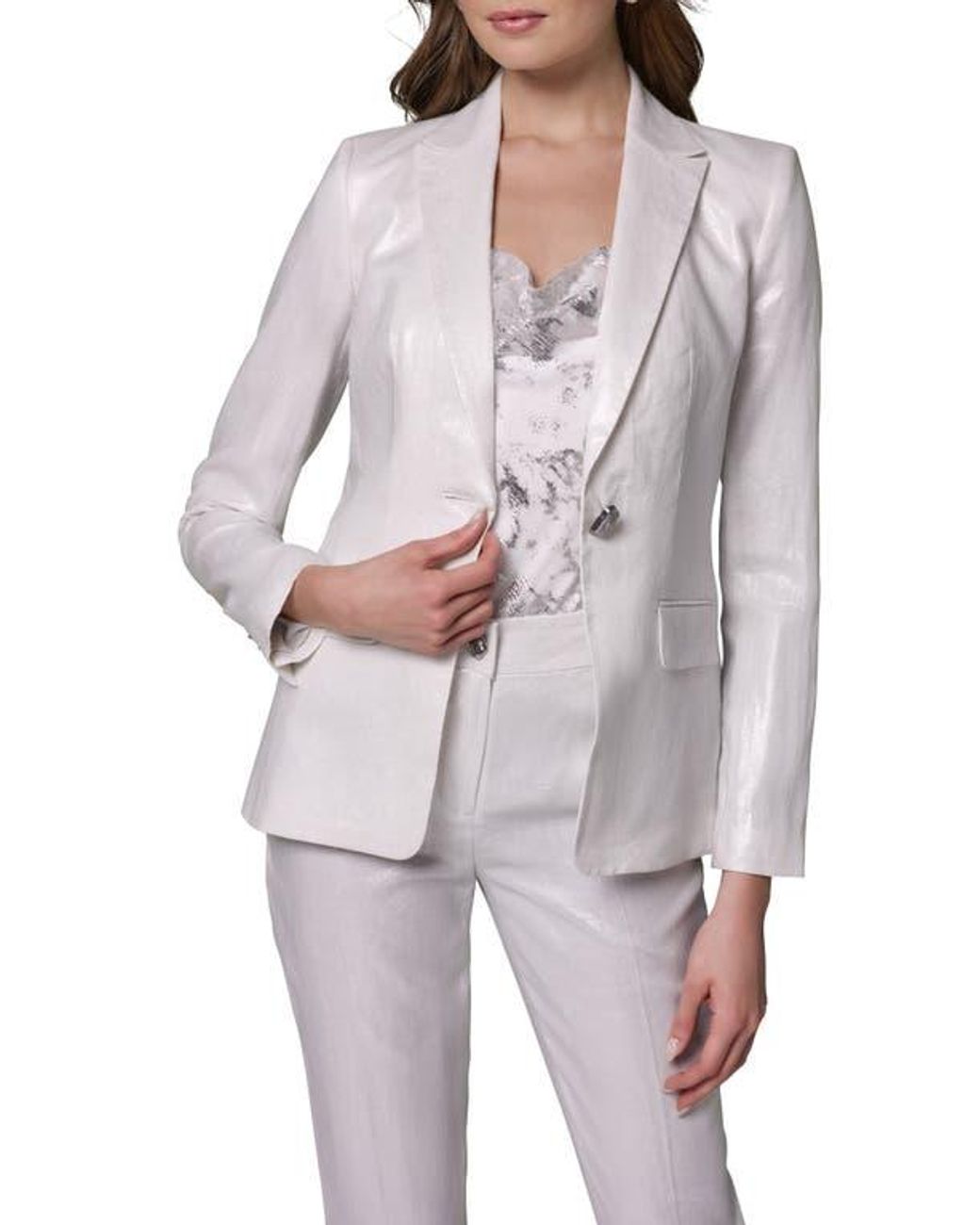 Donna Karan White One-Button Linen Blazer