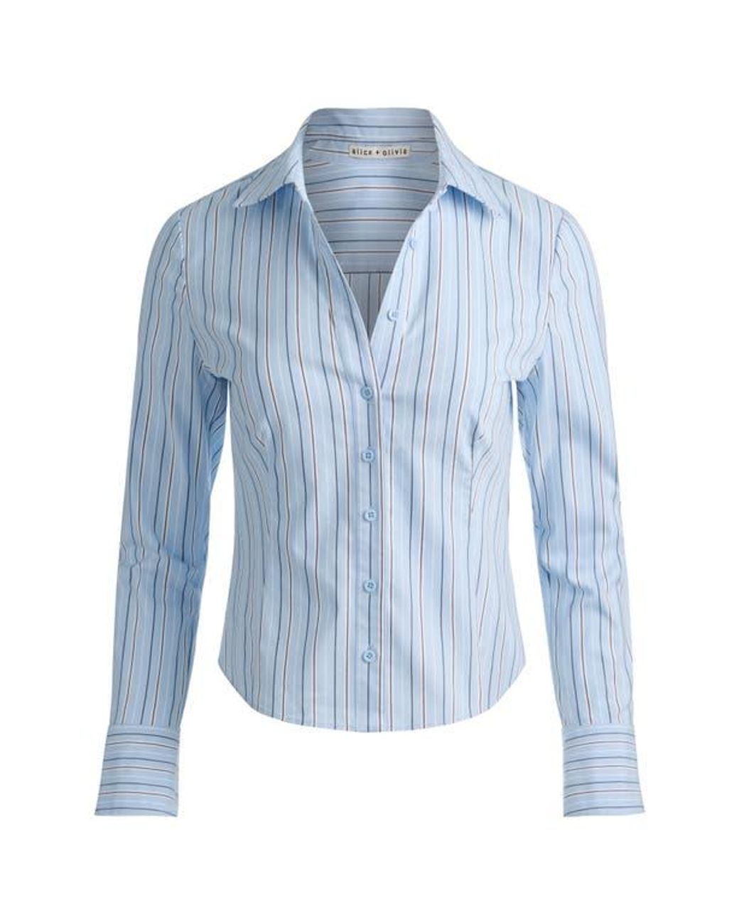Alice + Olivia Blue Freya Stripe Button-Up Top