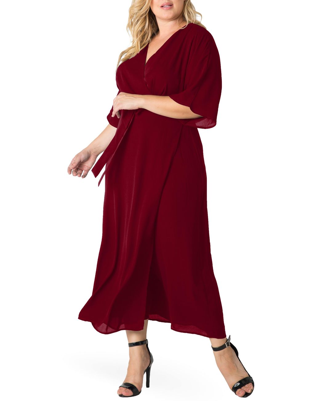 Standards & Practices Short Sleeve Wrap Maxi Dress in Red | Lyst