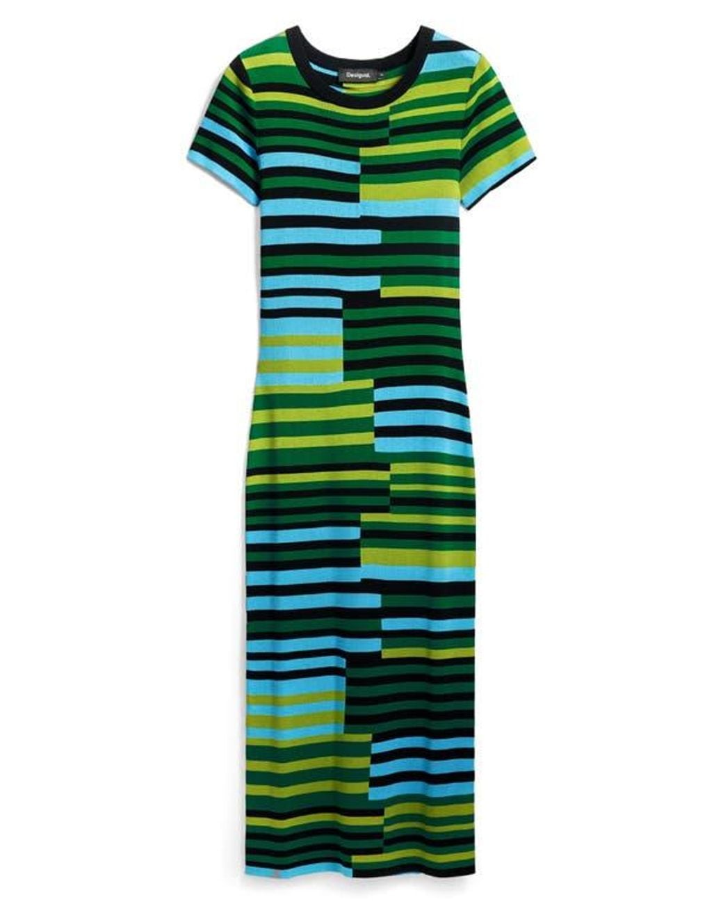 Desigual Disconnected Stripe Knit Dress in Green | Lyst