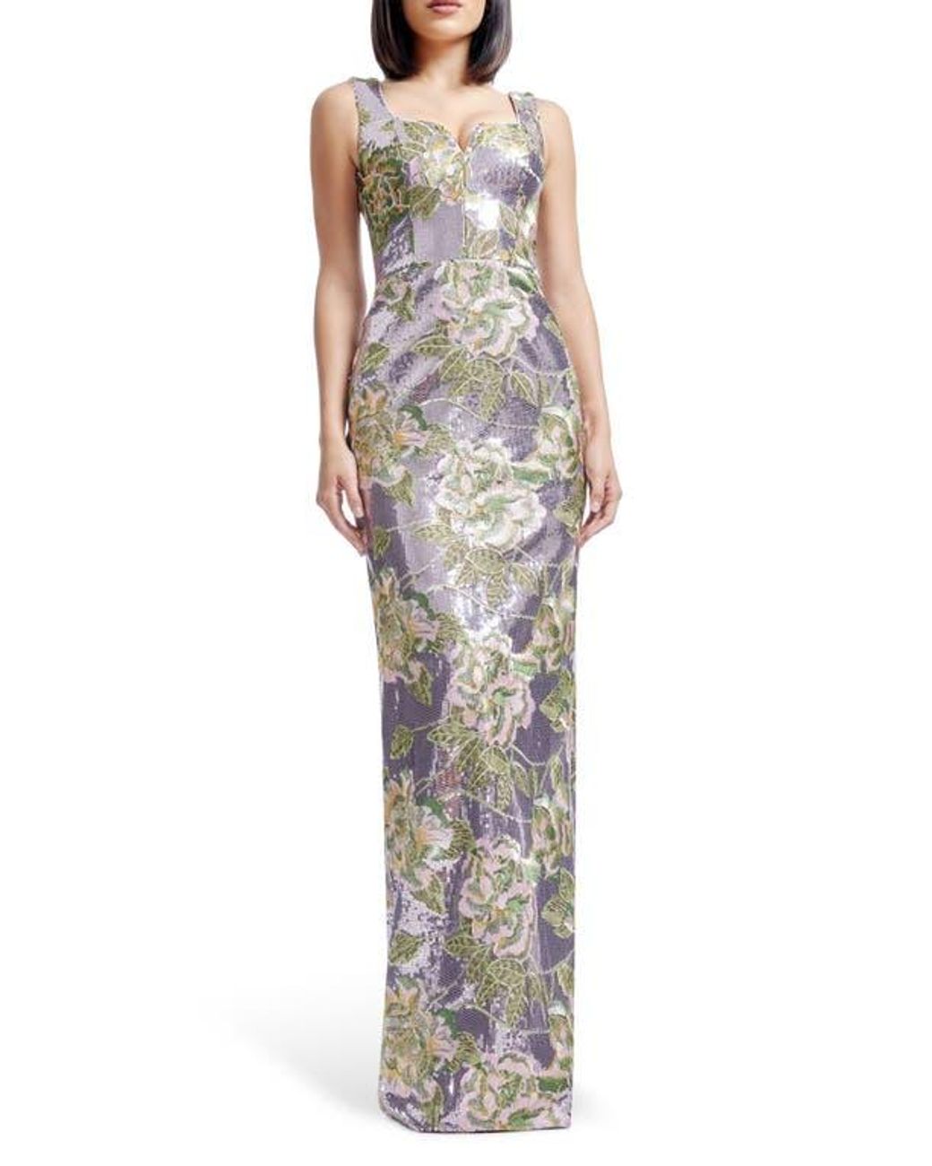Dress the Population Goldie Embroidered Flower & Sequin Column Gown | Lyst
