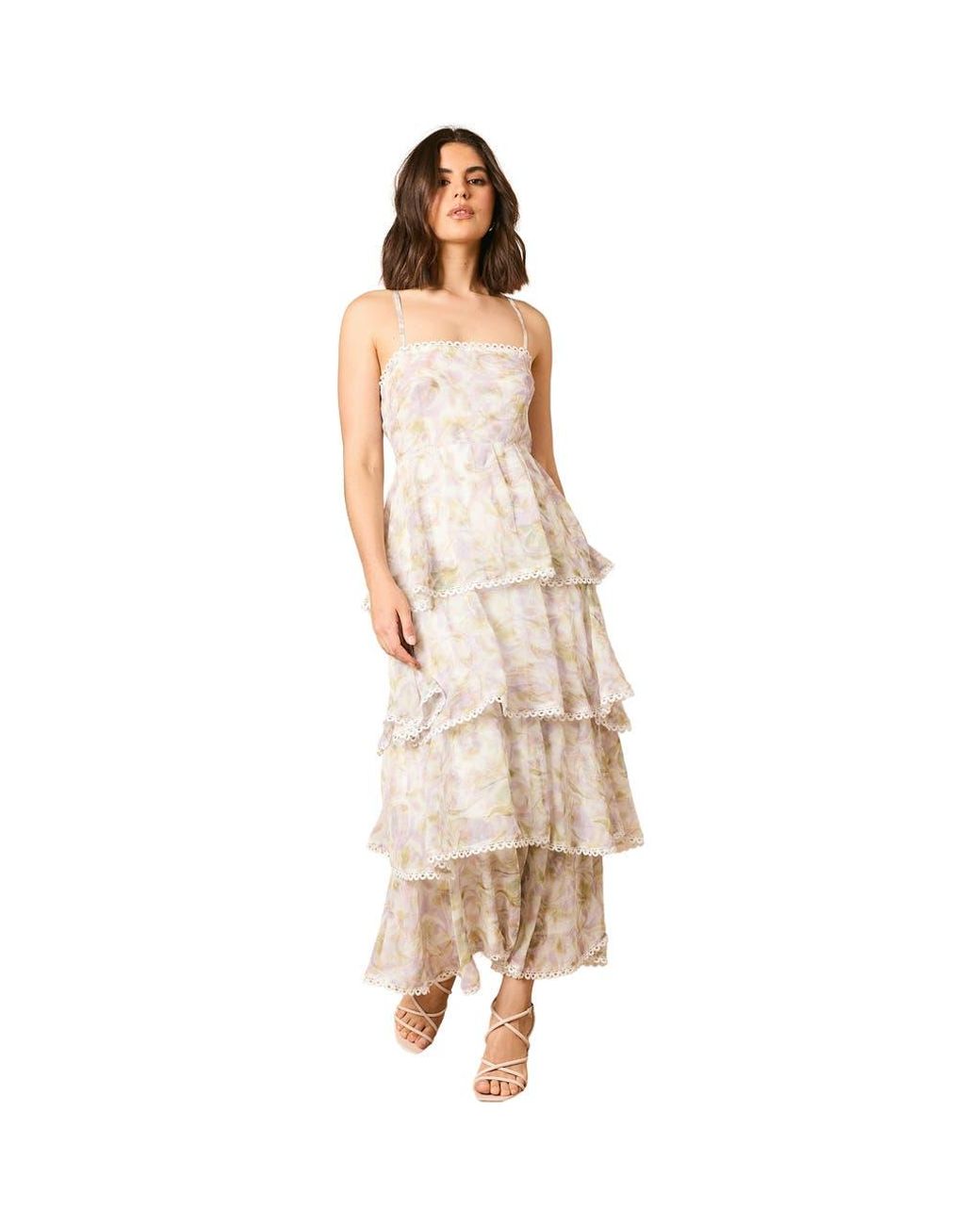 Oasis Tiered Spaghetti Strap Maxi Dress in Metallic | Lyst