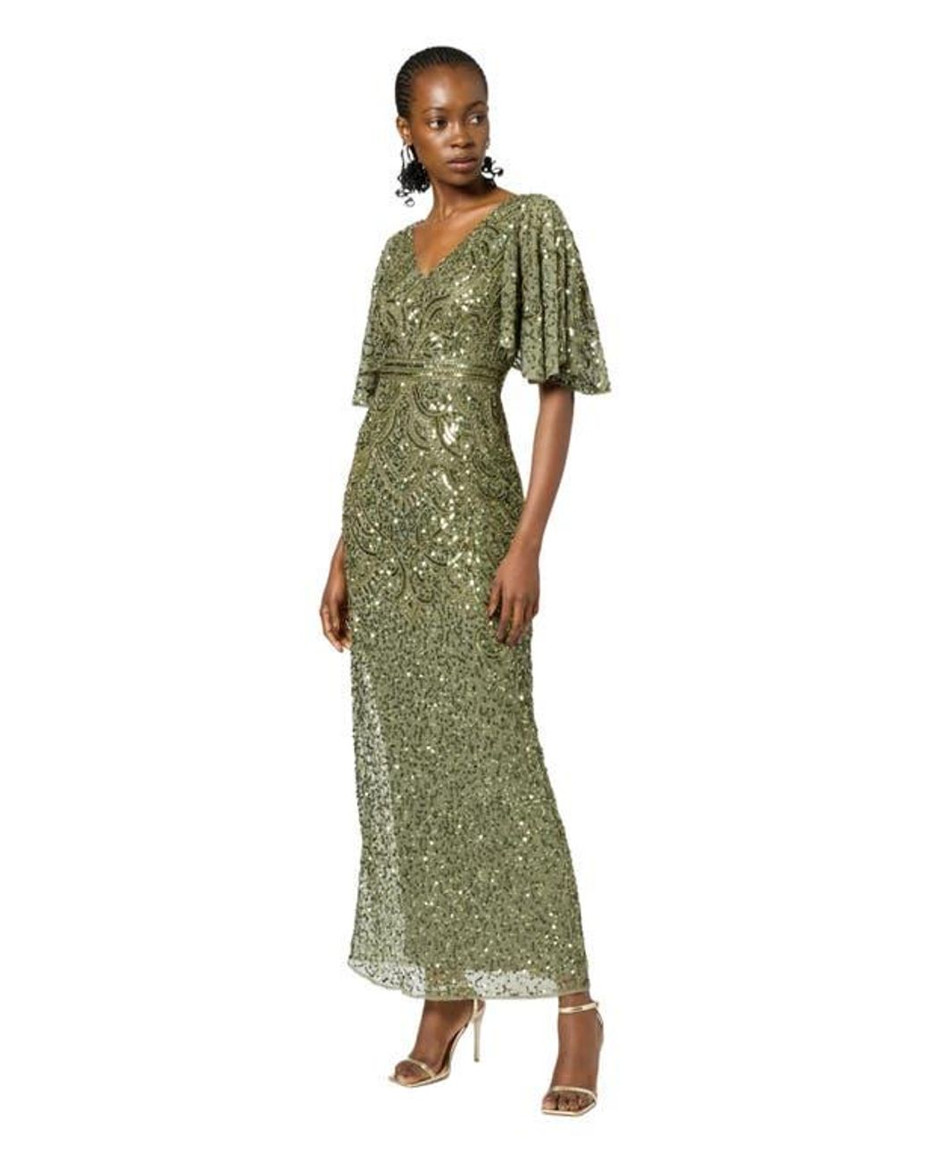 slim fit dress slacks Verity Green Embellished Cape Sleeve Maxi Dress  Frock and Frill