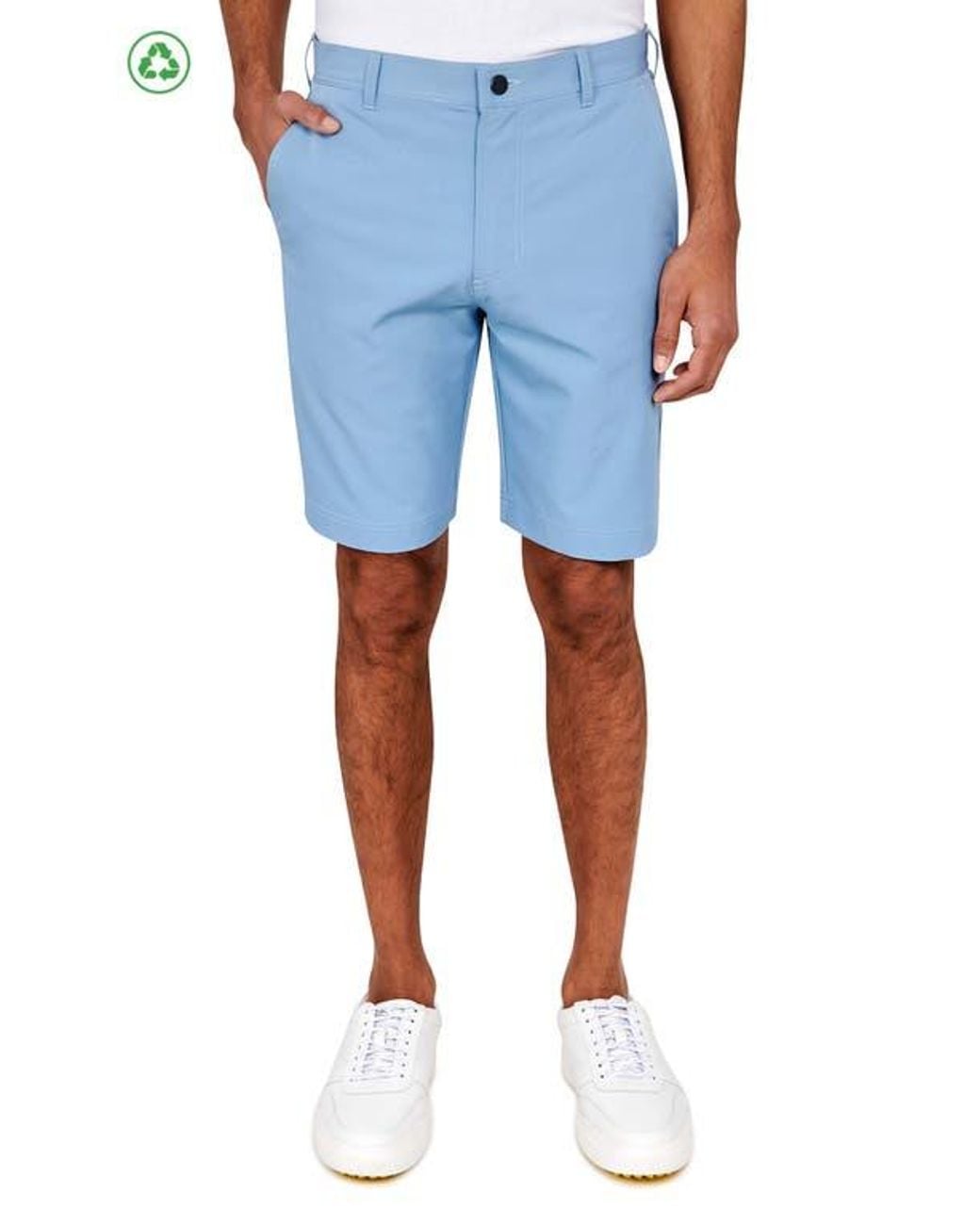 Con.struct Blue Regular Fit Solid Recycled Performance Flat Front Golf Shorts for men