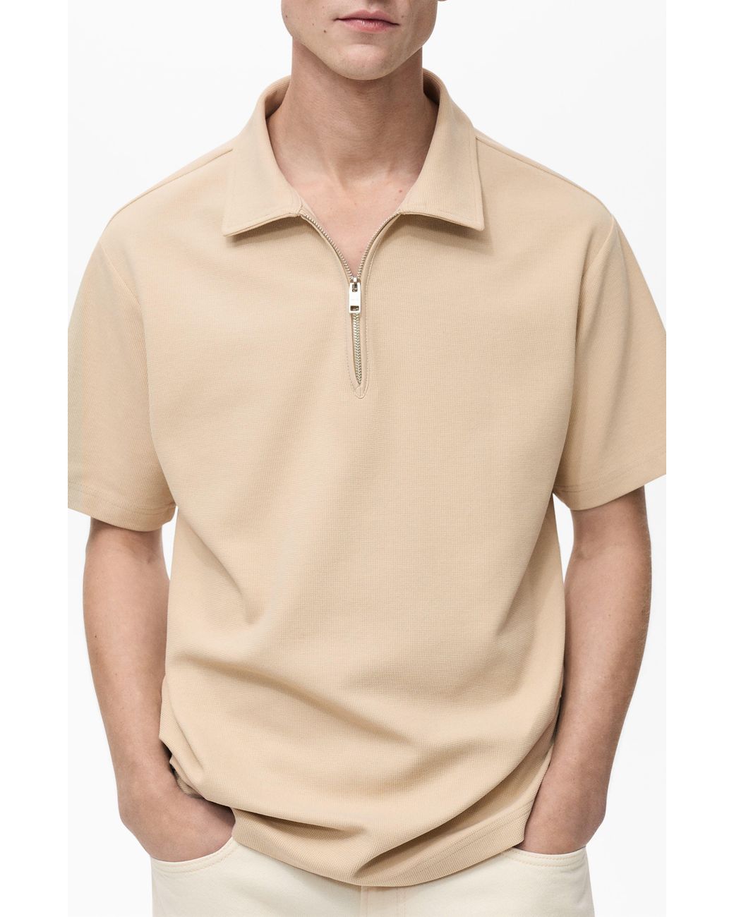 Mango Natural Knit Quarter Zip Polo for men