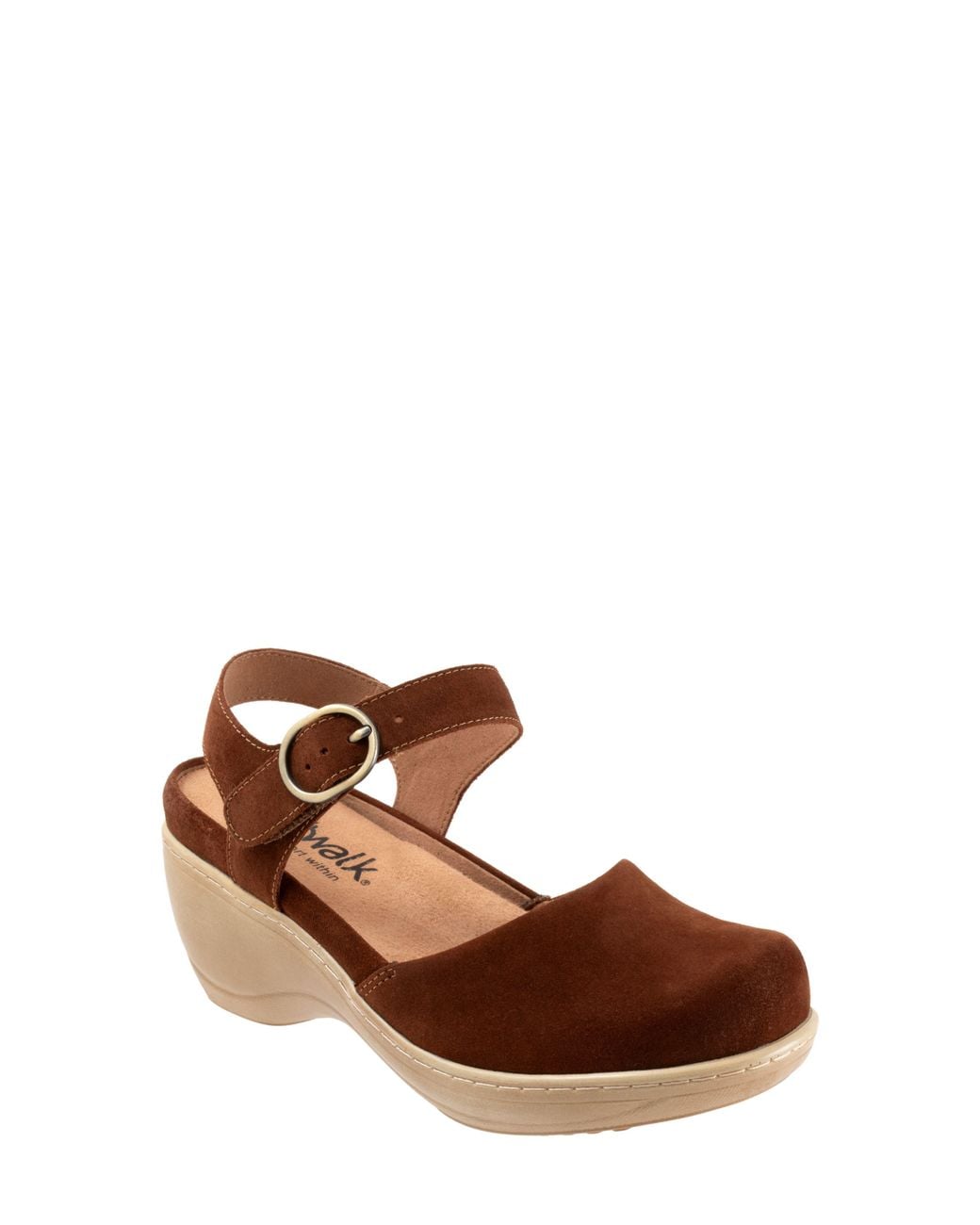 Softwalk® Brown Mabelle Ankle Strap Platform Clog