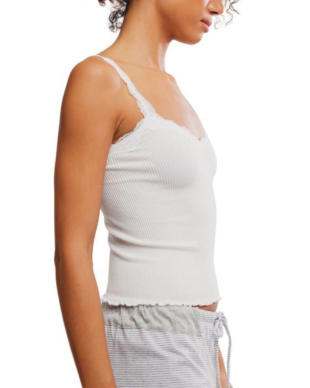 Free People Spring Fever Rib Lace Trim Camisole in Gray | Lyst