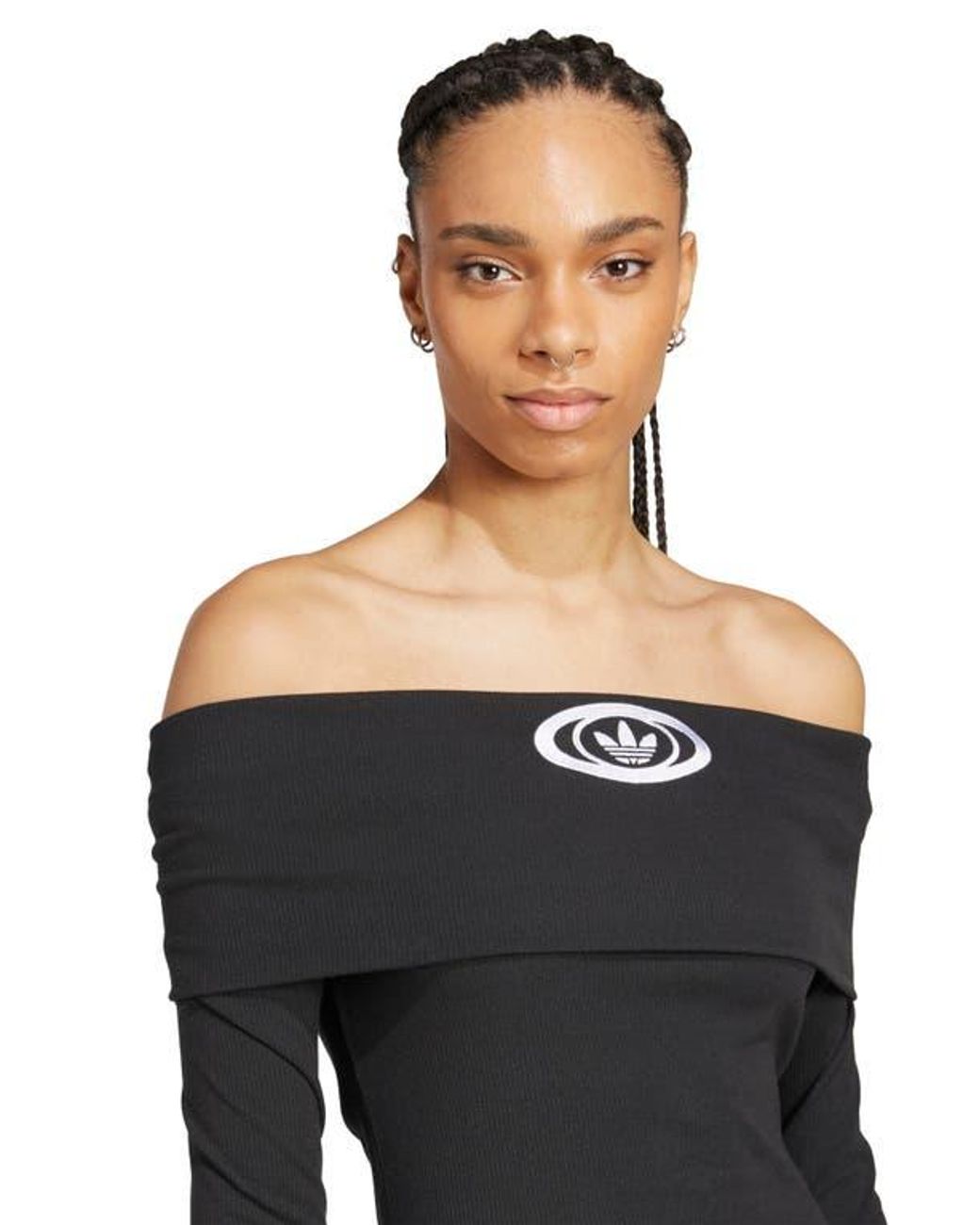 adidas Originals Campus 2000 Off The Shoulder Top in Black adidas Originals Campus 2000 Off The Shoulder Top in Black