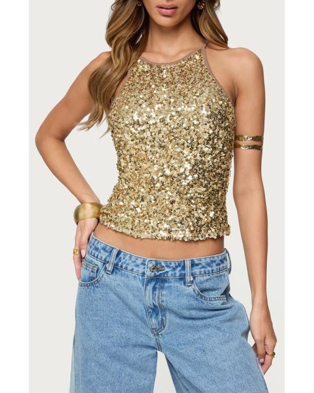 Edikted Blue Pasha Sequin Camisole