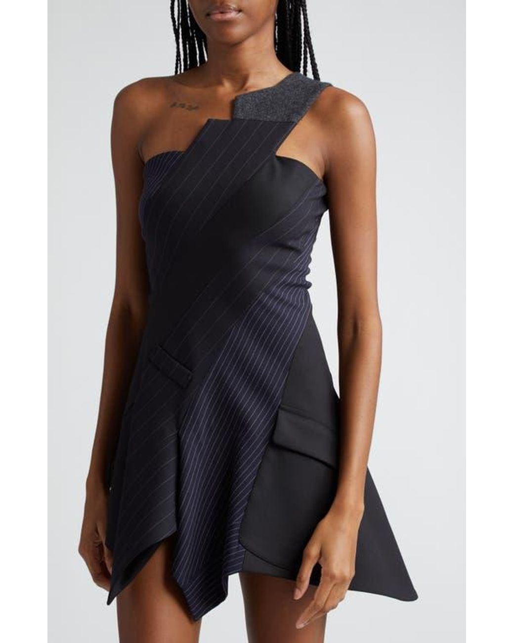 Monse Deconstructed One Shoulder Suiting Dress in Black | Lyst
