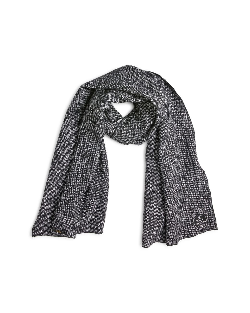 CLIFTON WILSON Black Herringbone Wool Scarf for men