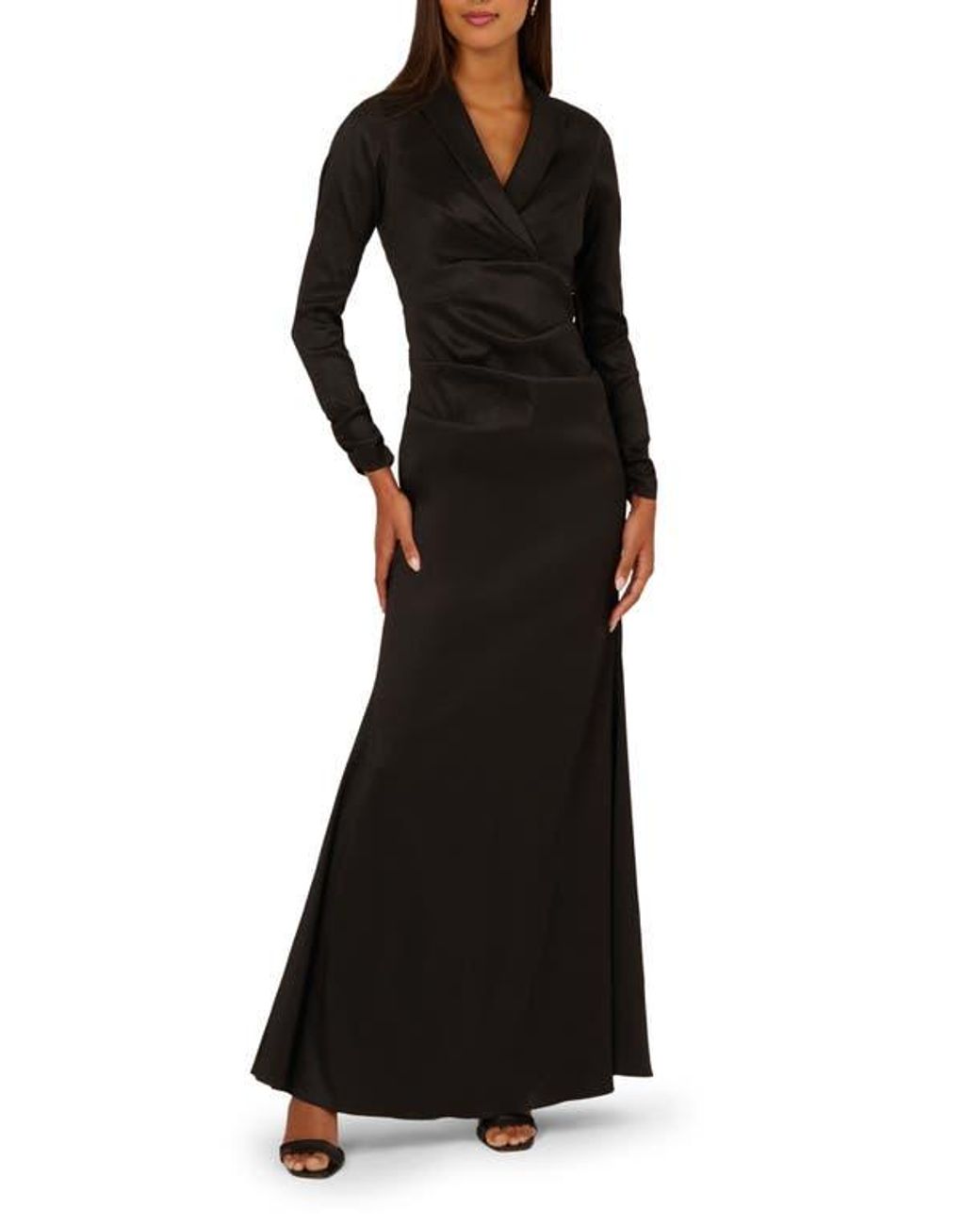 adrianna papell black long sleeve dress Adrianna Papell Crepe Long Sleeve Bow Sheath Dress, Womens, 2, Black Ivory