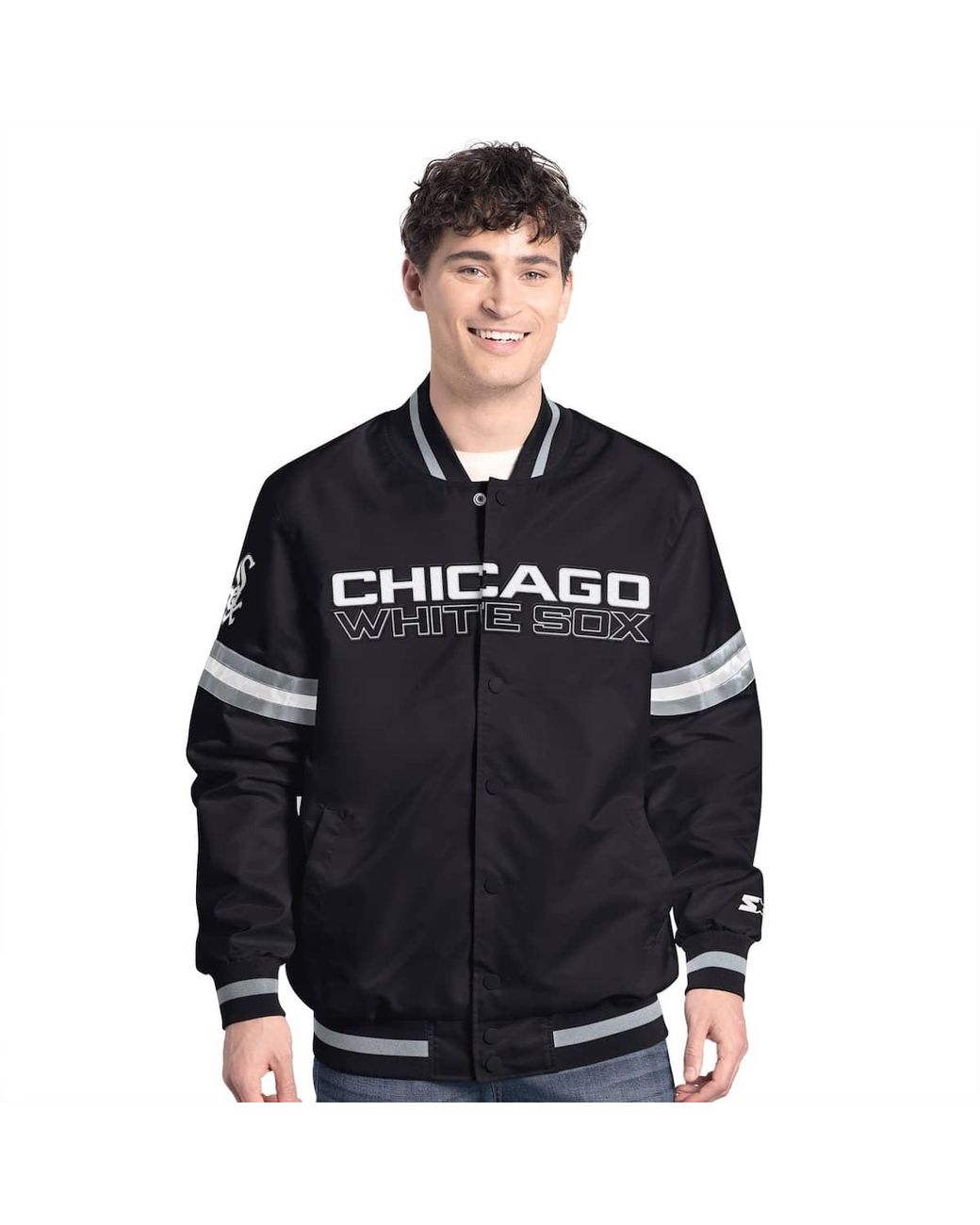 Starter Black Chicago Sox Scout Full-Snap Varsity Jacket for men