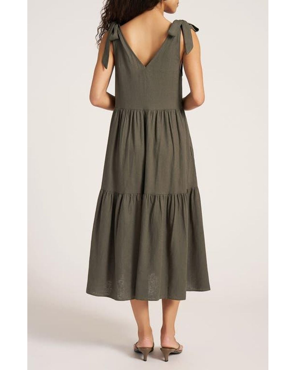 Matty M Green Louisa Shoulder Tie Linen Blend Sundress