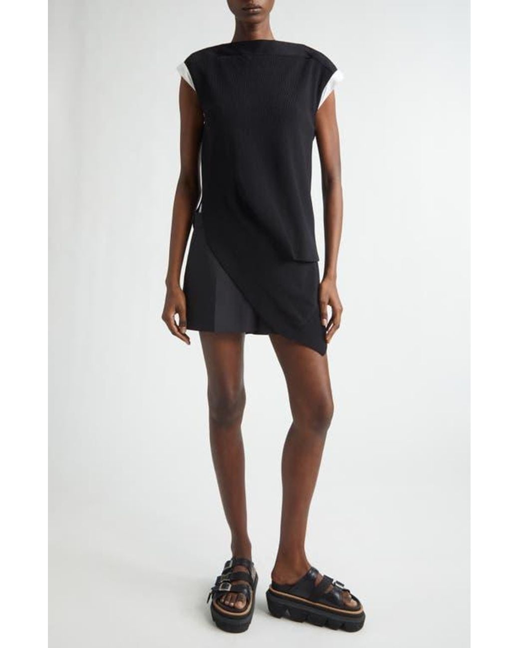 Sacai Suiting X Knit Dress in Black
