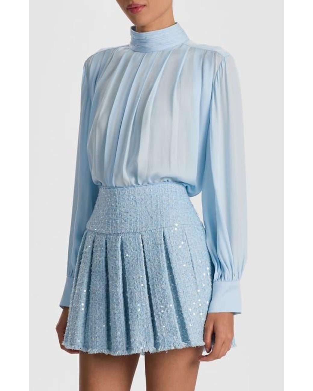 Alice + Olivia Blue Gertrude Mock Neck Top