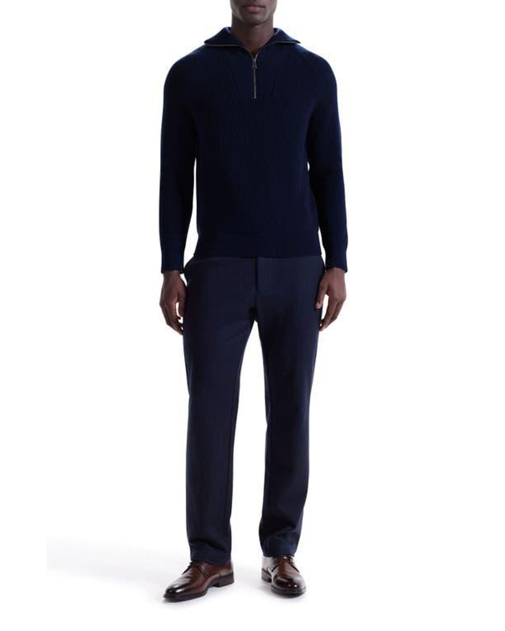 Bugatchi Blue Merino Wool & Cotton Quarter Zip Pullover for men