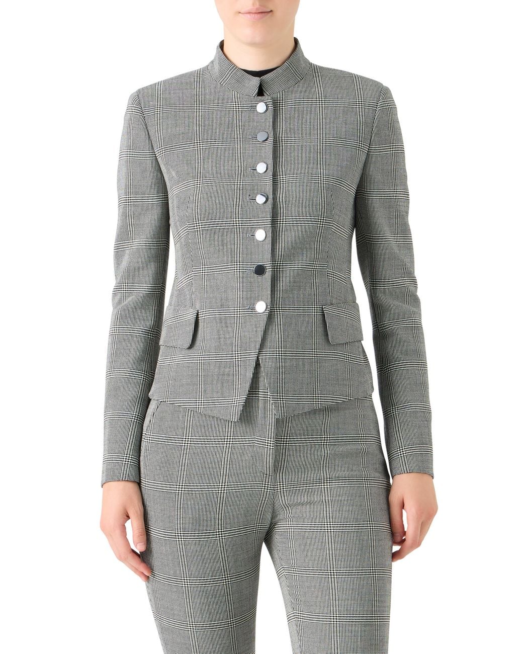 Akris Gray Deva Check Stretch Wool Jacket