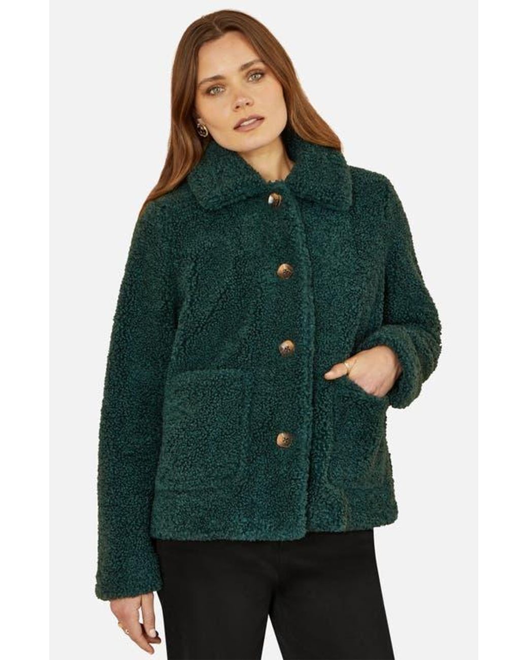 Yumi' Green Short Teddy Bear Jacket