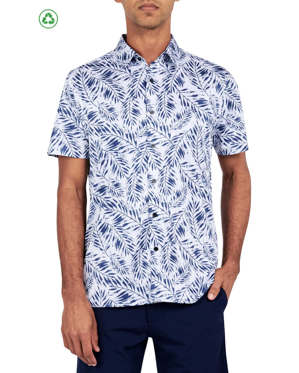 Con.struct Blue Regular Fit Leaf Print Recycled Performance Golf Button-Down Shirt for men