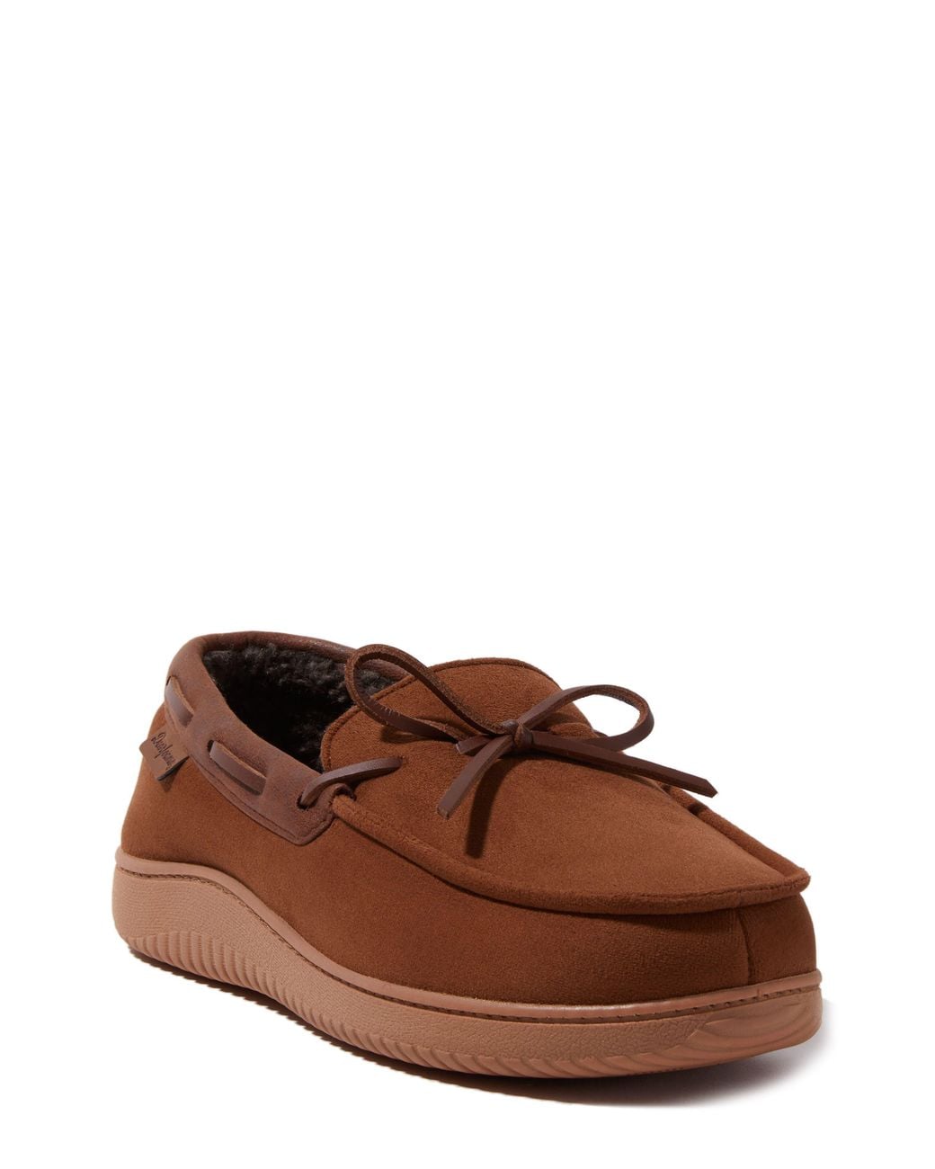 Dearfoams Brown Pierce Faux Shearling Moccasin Slipper for men
