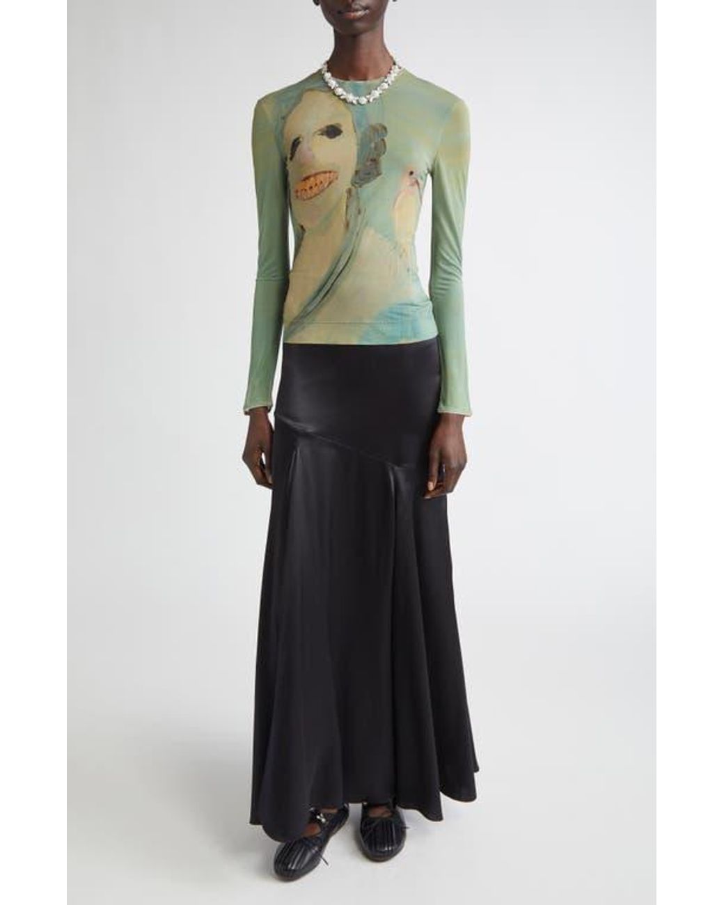 【関税込み】Simone Rocha グリーン Lady With A Bird Tシャツ Simone Rocha Lady With A Bird Top | Green | FARFETCH