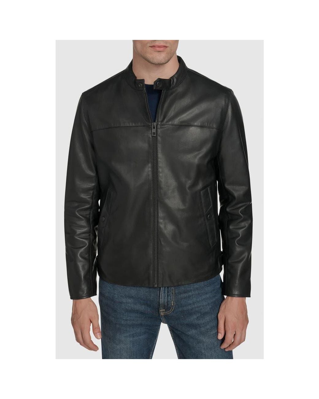 Andrew Marc Black Leather Racer Jacket for men