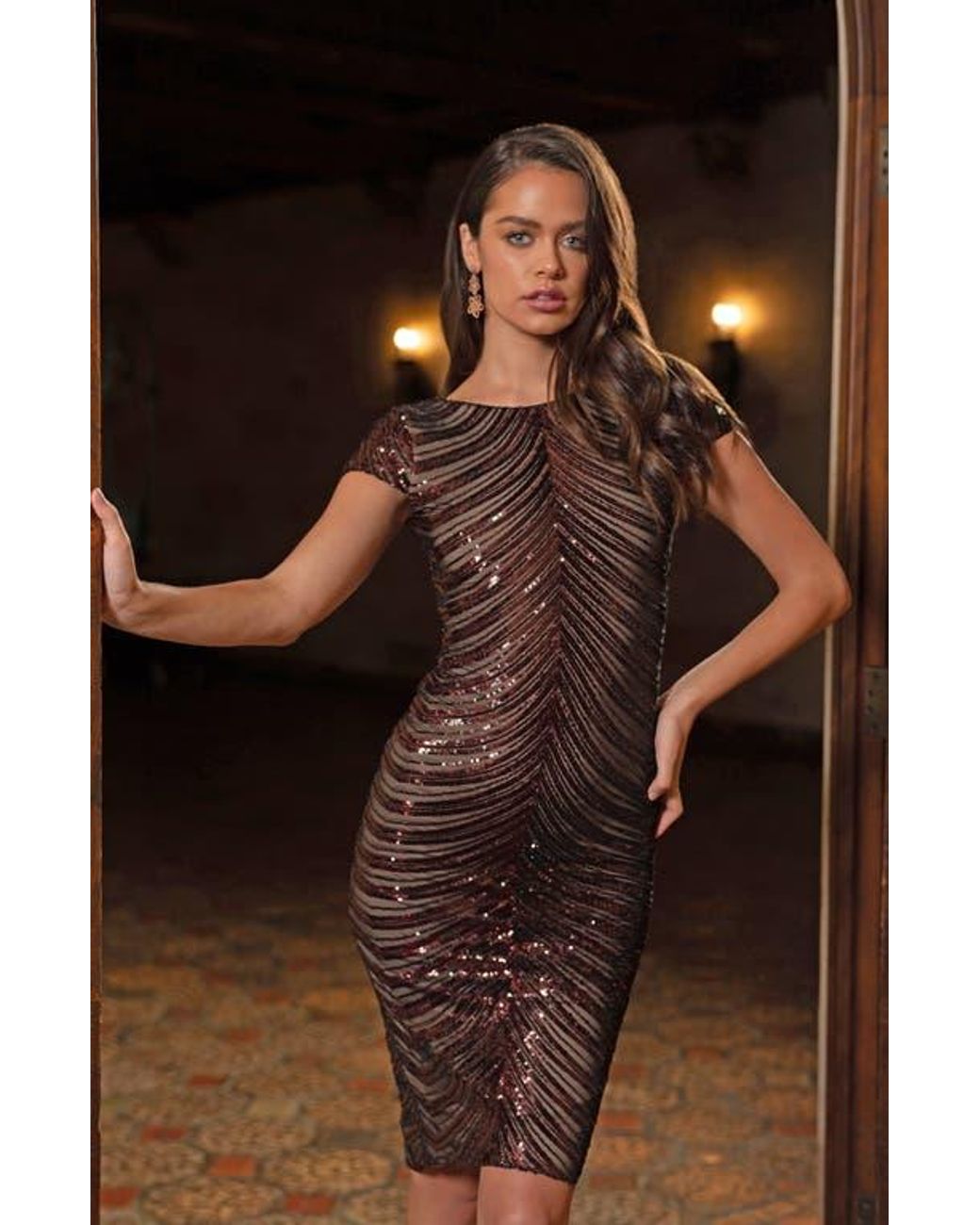 Dress the Population Marcella Sequin Stripe Cocktail Sheath Dress in Black  | Lyst
