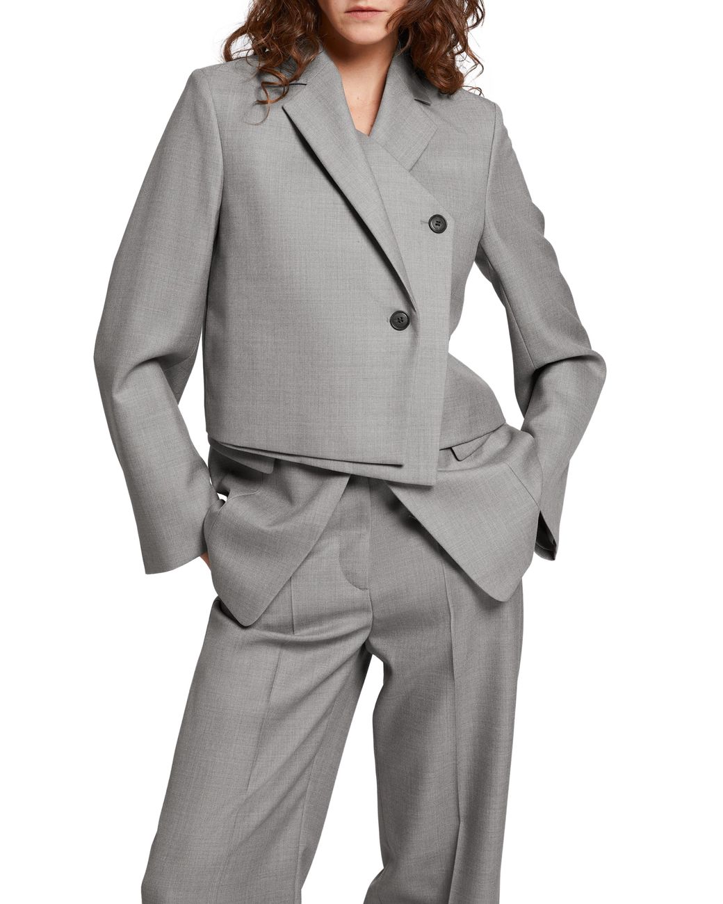 & Other Stories & Asymmetric Crop Blazer in Gray Lyst