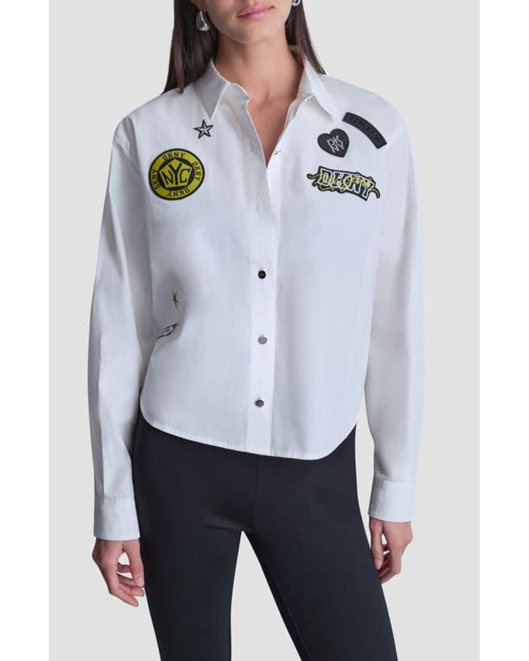 DKNY White Patch Detail Cotton Button-Up Shirt